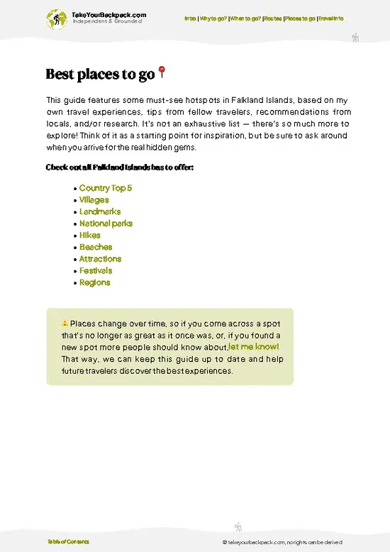 example page 5 from our offline Travel Guide for Falkland Islands